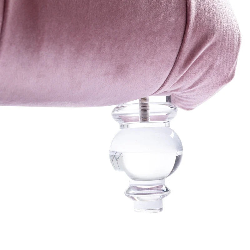 Chaise longue reclinabile imbottita in velluto con bottoni, cuscino e piedini in acrilico