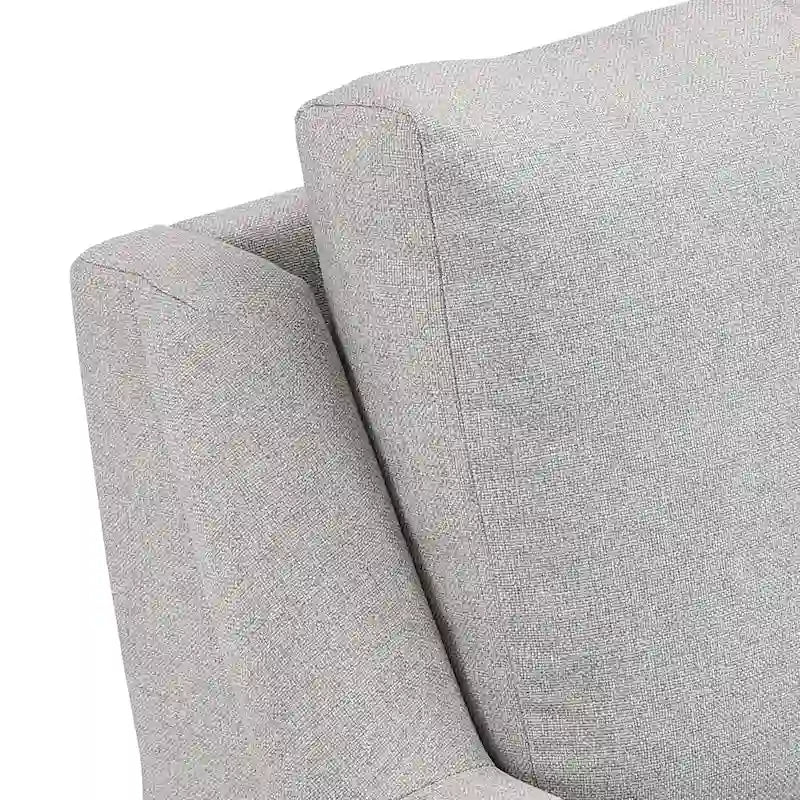 Divano in tessuto grigio con gambe in metallo dorato