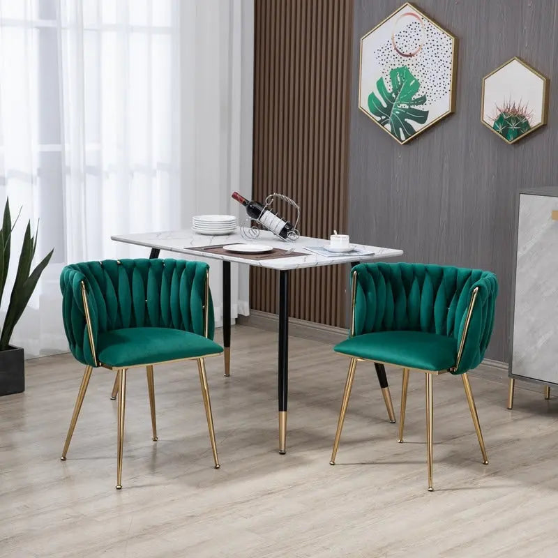 Modern Glam Velvet Dining Side Chair Set of 2 with Gold Metal Frame