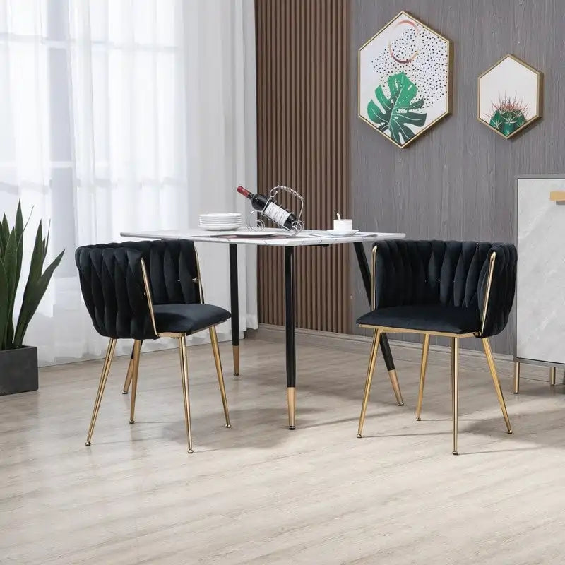 Modern Glam Velvet Dining Side Chair Set of 2 with Gold Metal Frame
