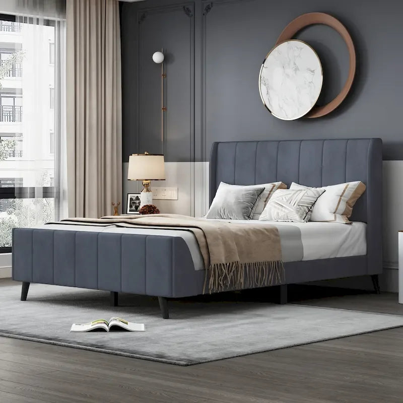 Letto a piattaforma imbottito, matrimoniale, in velluto
