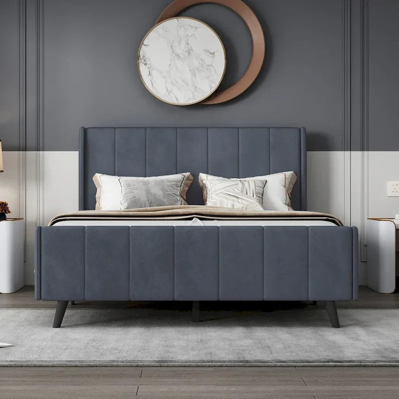 Letto a piattaforma imbottito, matrimoniale, in velluto