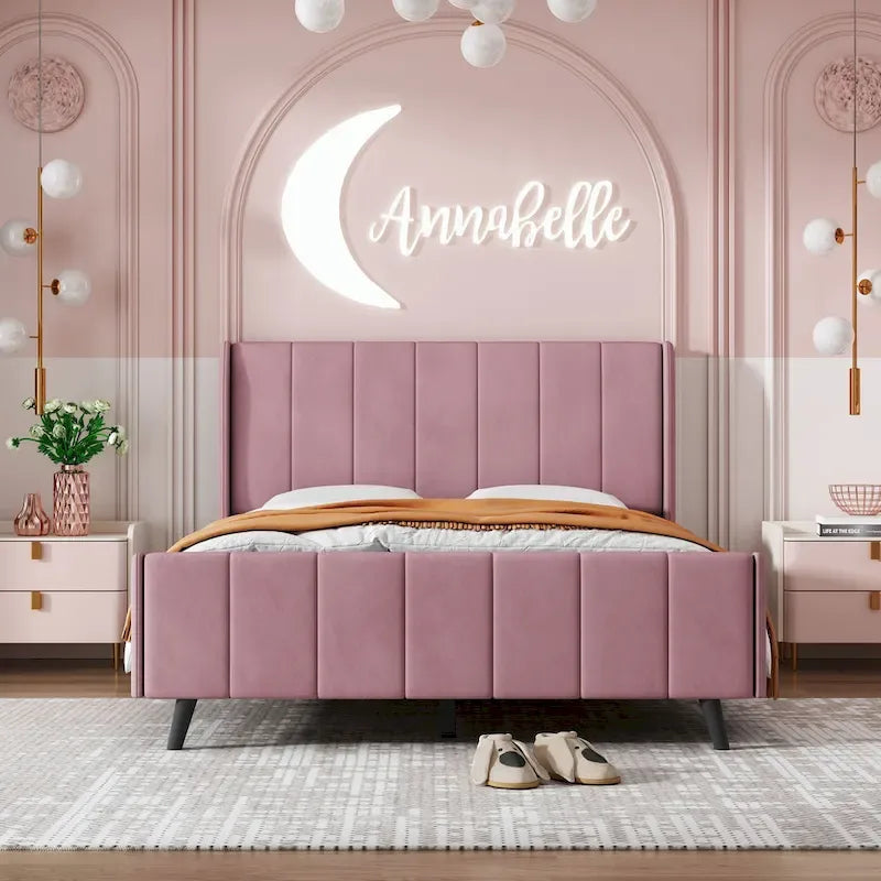 Letto a piattaforma imbottito, matrimoniale, in velluto
