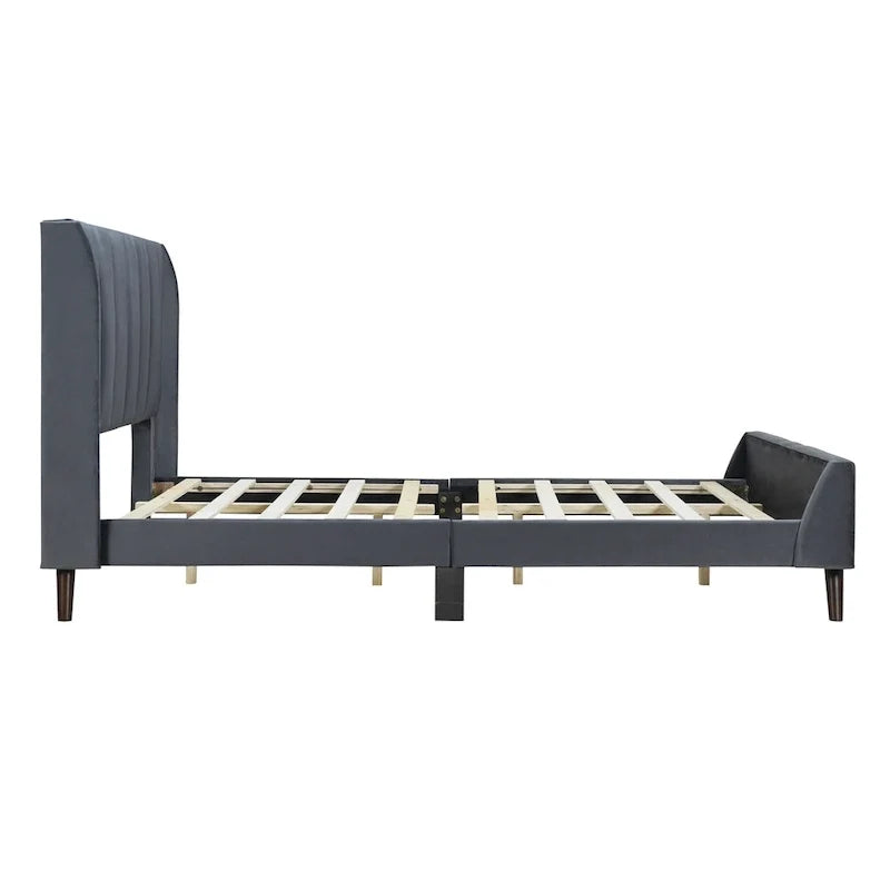 Letto a piattaforma imbottito, matrimoniale, in velluto