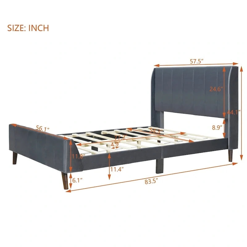 Letto a piattaforma imbottito, matrimoniale, in velluto