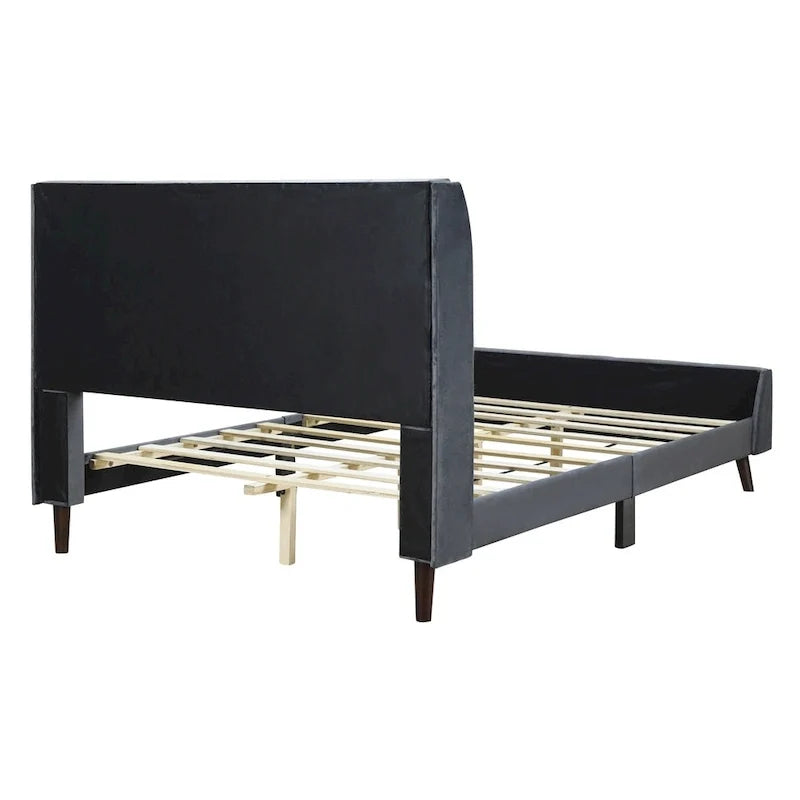 Letto a piattaforma imbottito, matrimoniale, in velluto