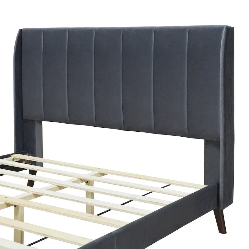Letto a piattaforma imbottito, matrimoniale, in velluto
