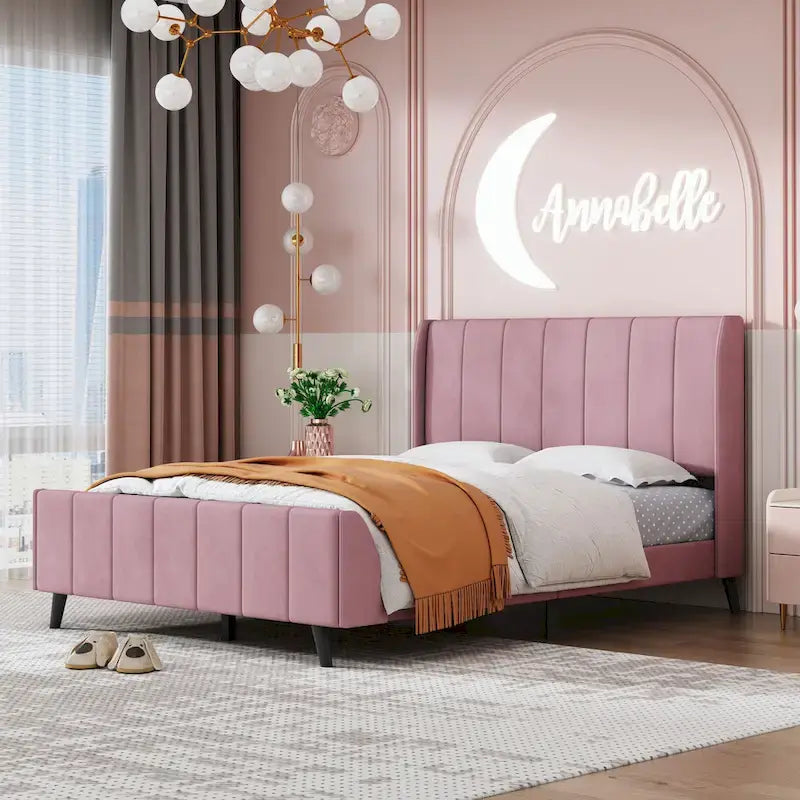Letto a piattaforma imbottito, matrimoniale, in velluto