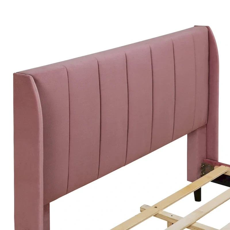 Letto a piattaforma imbottito, matrimoniale, in velluto