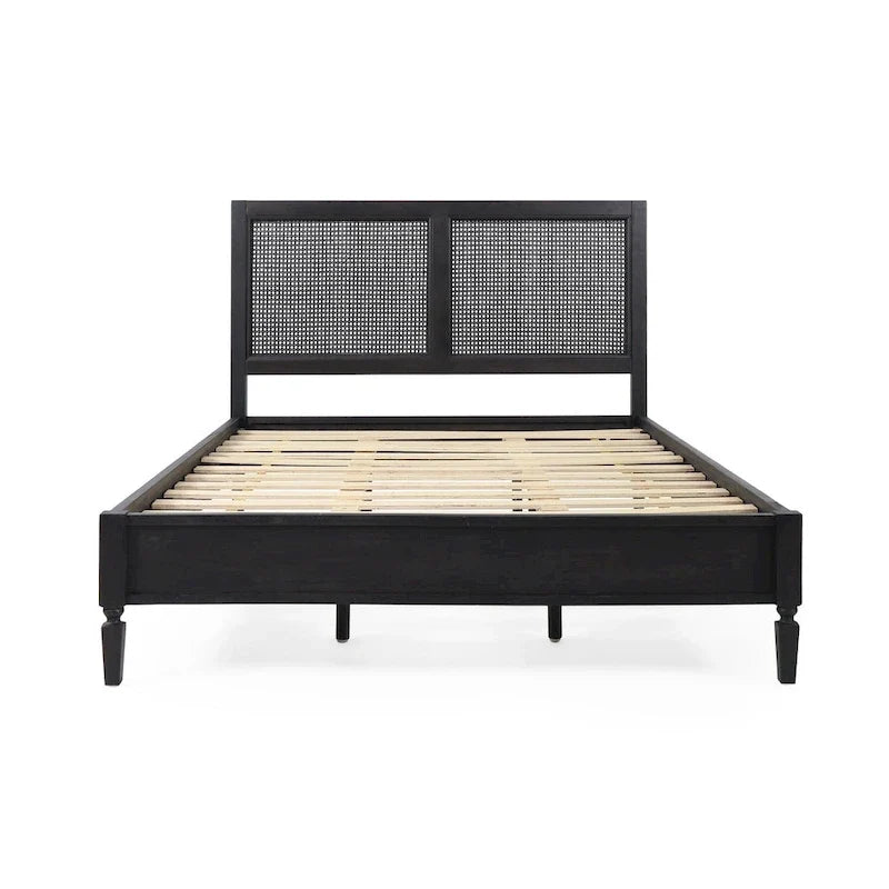 Letto matrimoniale in legno e rattan
