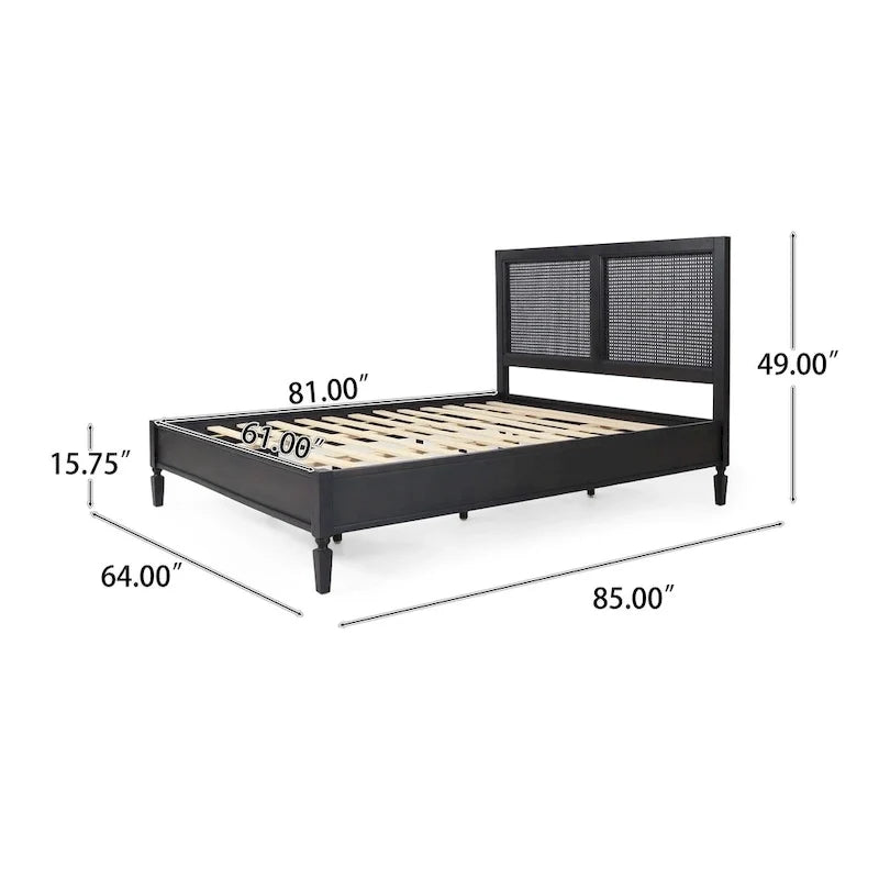 Letto matrimoniale in legno e rattan