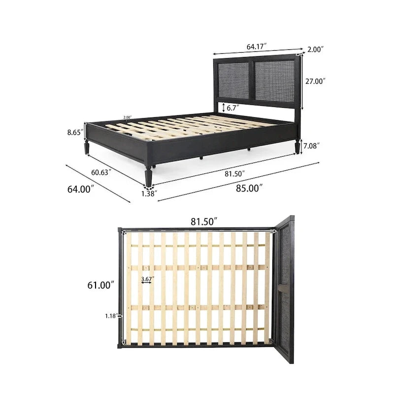 Letto matrimoniale in legno e rattan