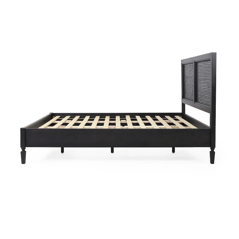 Letto matrimoniale in legno e rattan