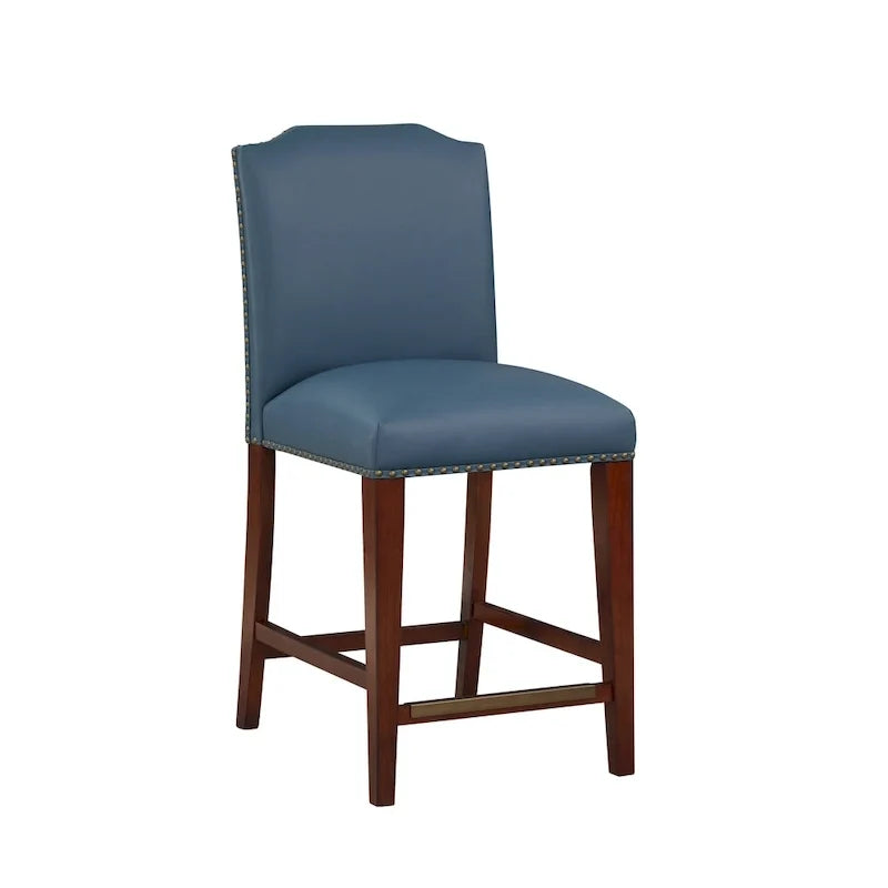 Stationary Faux Leather Counter Stool with Nail Heads