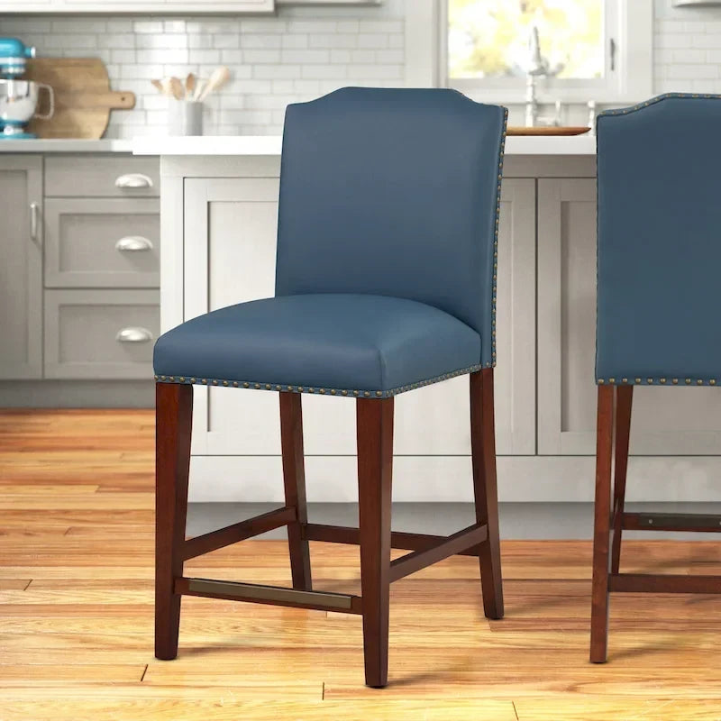 Stationary Faux Leather Counter Stool with Nail Heads
