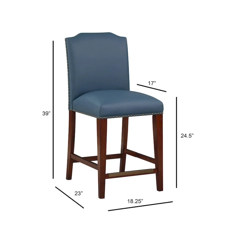 Stationary Faux Leather Counter Stool with Nail Heads
