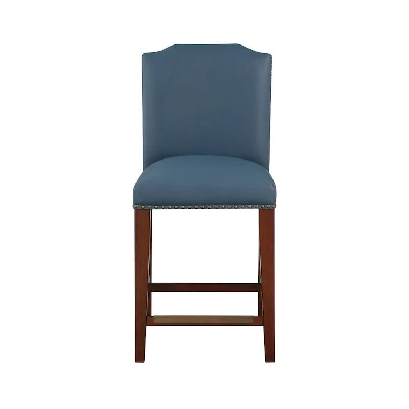 Stationary Faux Leather Counter Stool with Nail Heads