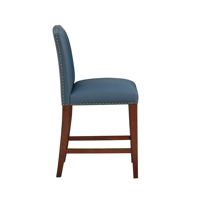 Stationary Faux Leather Counter Stool with Nail Heads