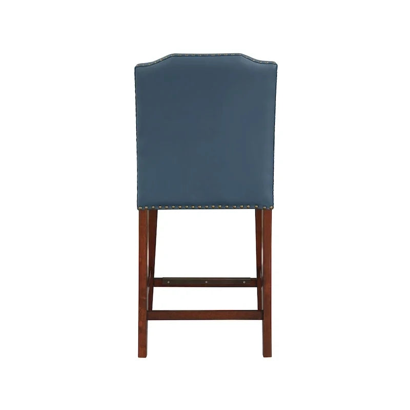 Stationary Faux Leather Counter Stool with Nail Heads
