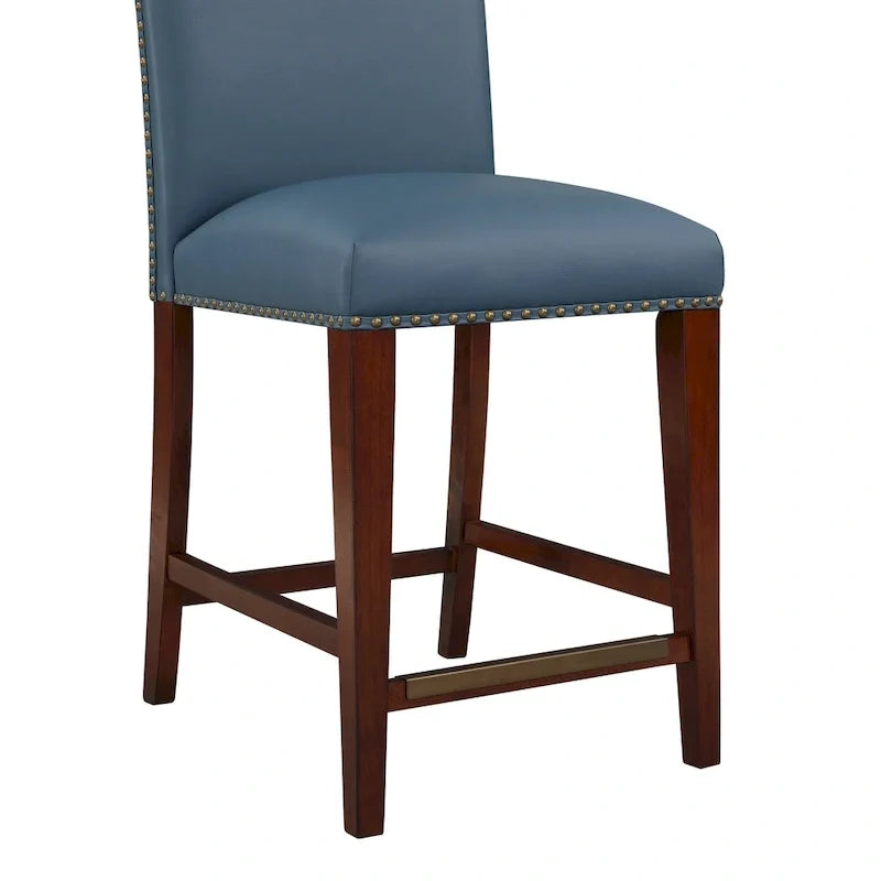 Stationary Faux Leather Counter Stool with Nail Heads