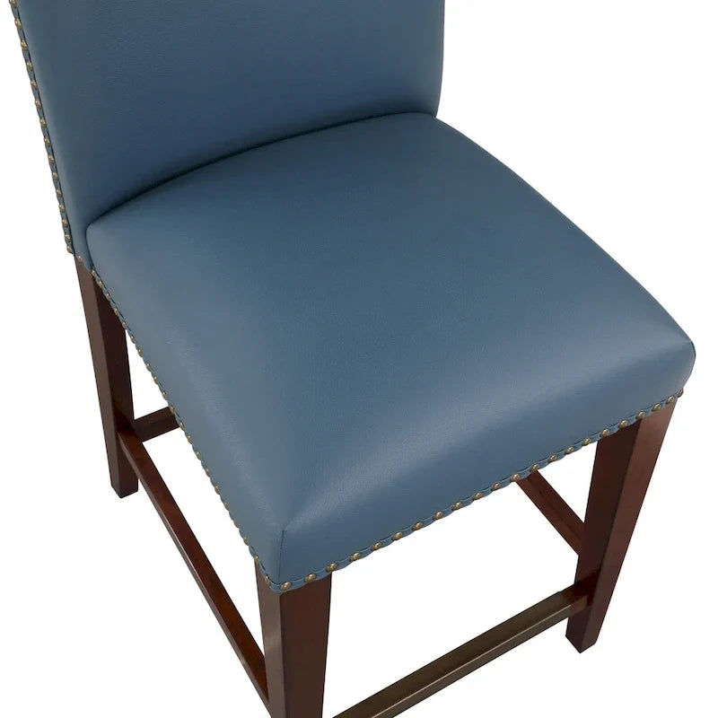 Stationary Faux Leather Counter Stool with Nail Heads