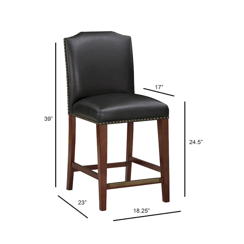 Stationary Faux Leather Counter Stool with Nail Heads