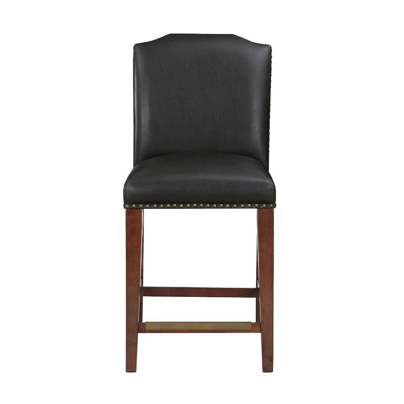 Stationary Faux Leather Counter Stool with Nail Heads