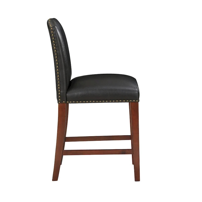 Stationary Faux Leather Counter Stool with Nail Heads