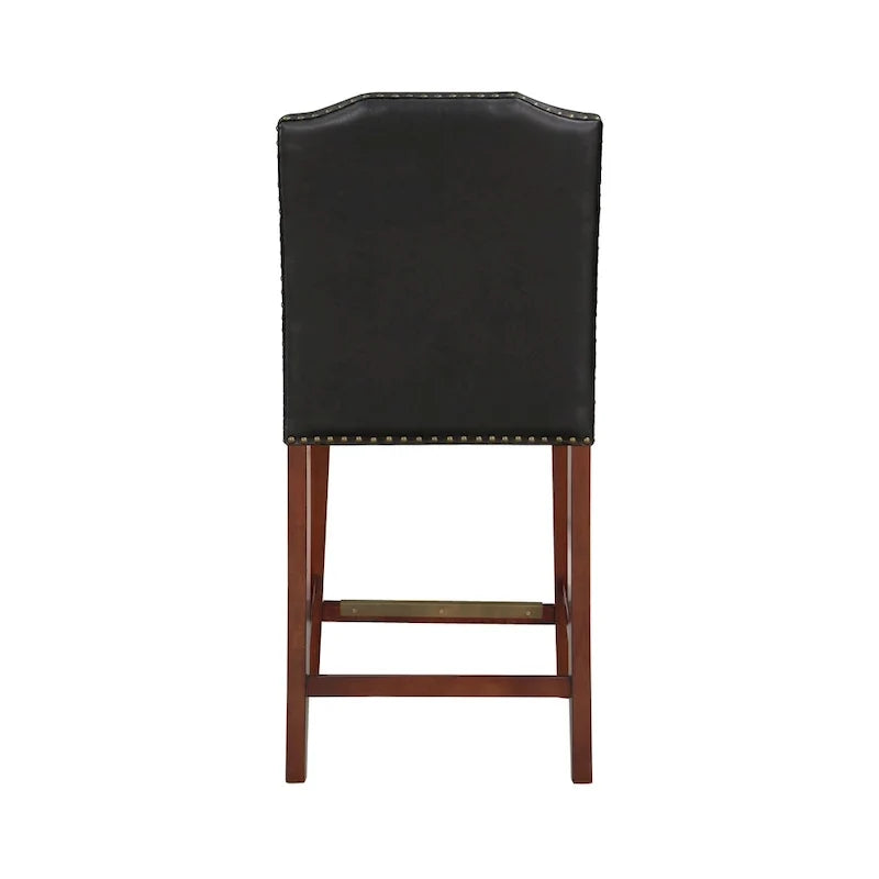 Stationary Faux Leather Counter Stool with Nail Heads