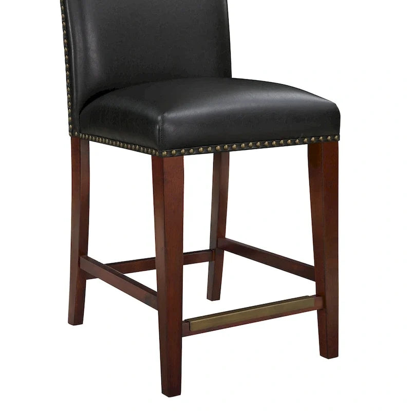 Stationary Faux Leather Counter Stool with Nail Heads