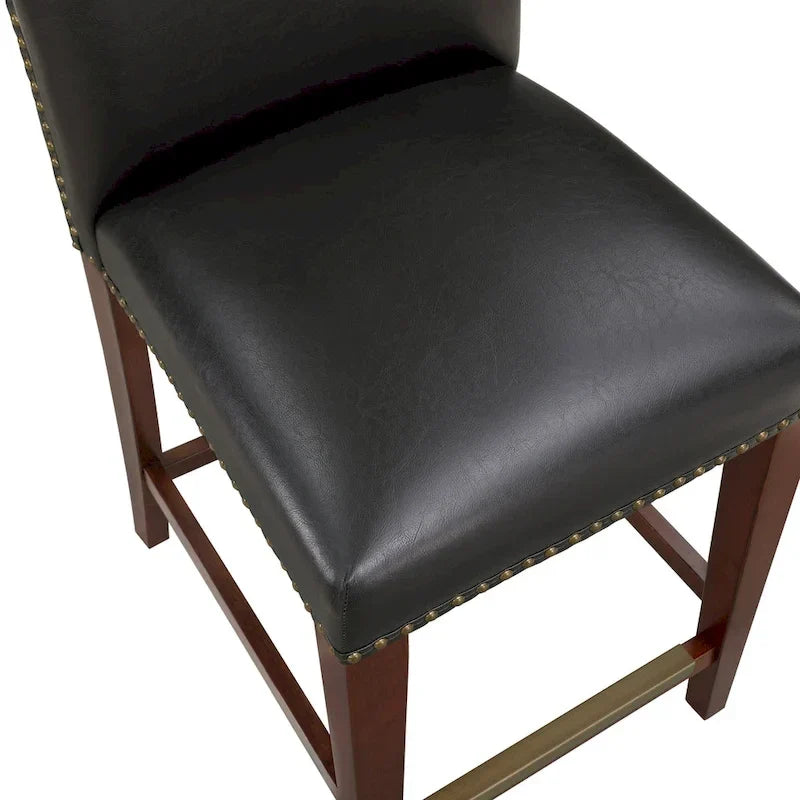 Stationary Faux Leather Counter Stool with Nail Heads