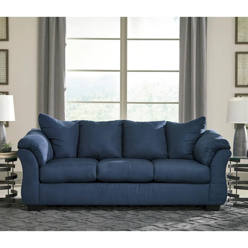 Aruca Navy Blue Microfiber Pillow-back Sofa