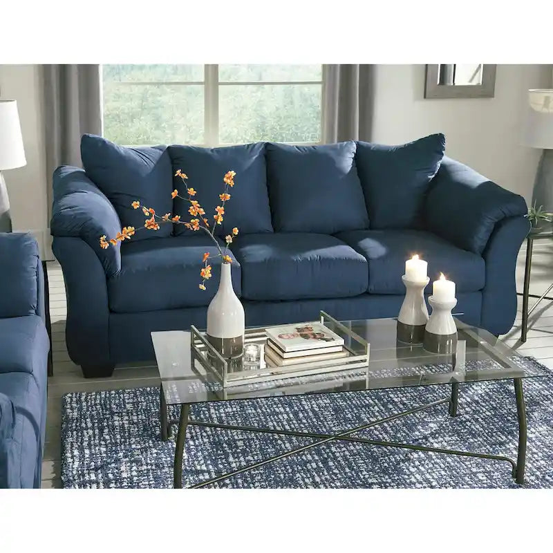 Navy Blue Microfiber Pillow-back Sofa