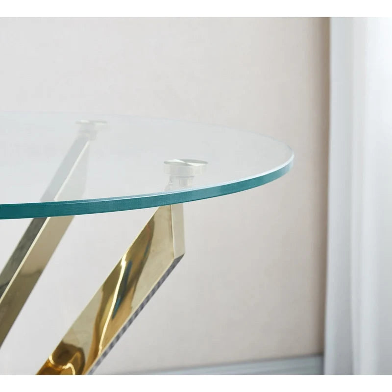 Modern Round Tempered Glass End Table with Stainless Steel Legs
