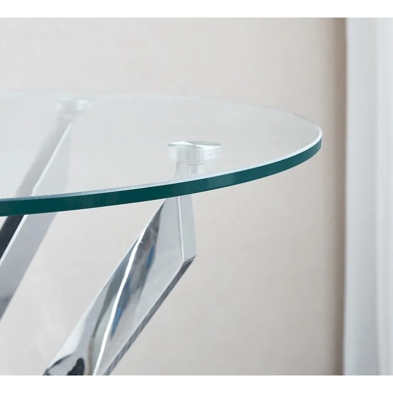 Modern Round Tempered Glass End Table with Stainless Steel Legs