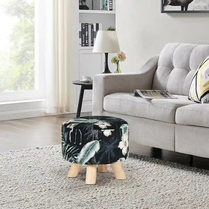 Modern Round Ottoman Foot Rest Footstool Velvet Fabric Padded