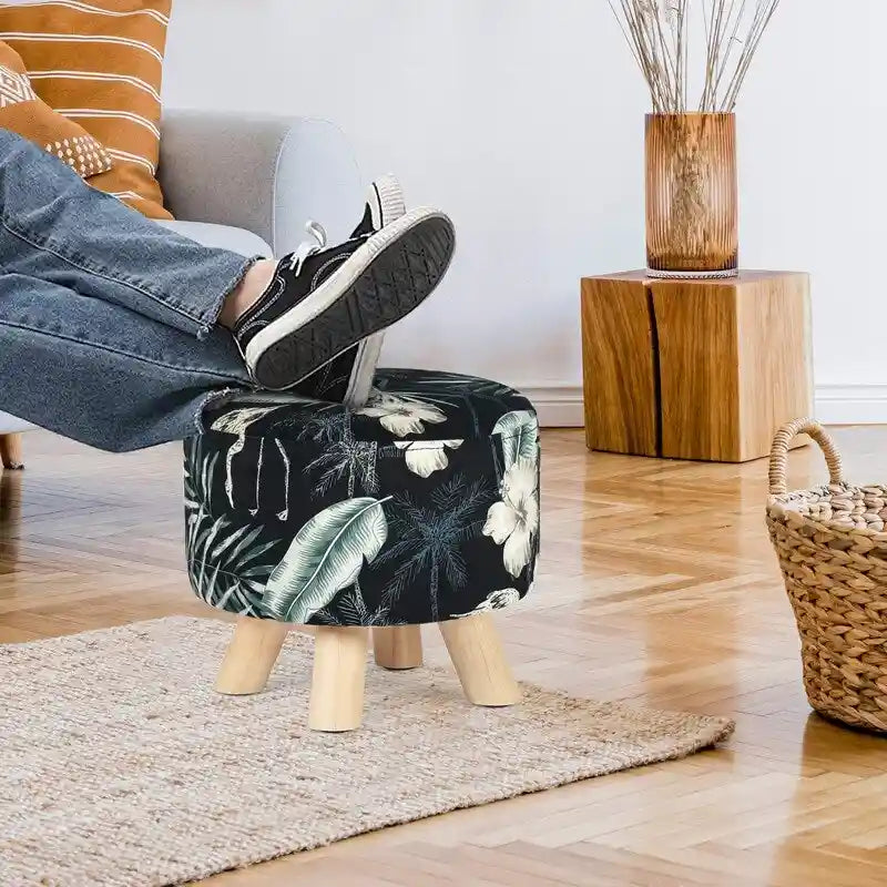 Modern Round Ottoman Foot Rest Footstool Velvet Fabric Padded