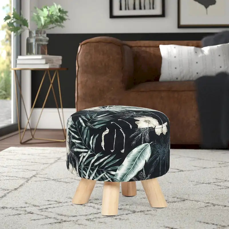 Modern Round Ottoman Foot Rest Footstool Velvet Fabric Padded