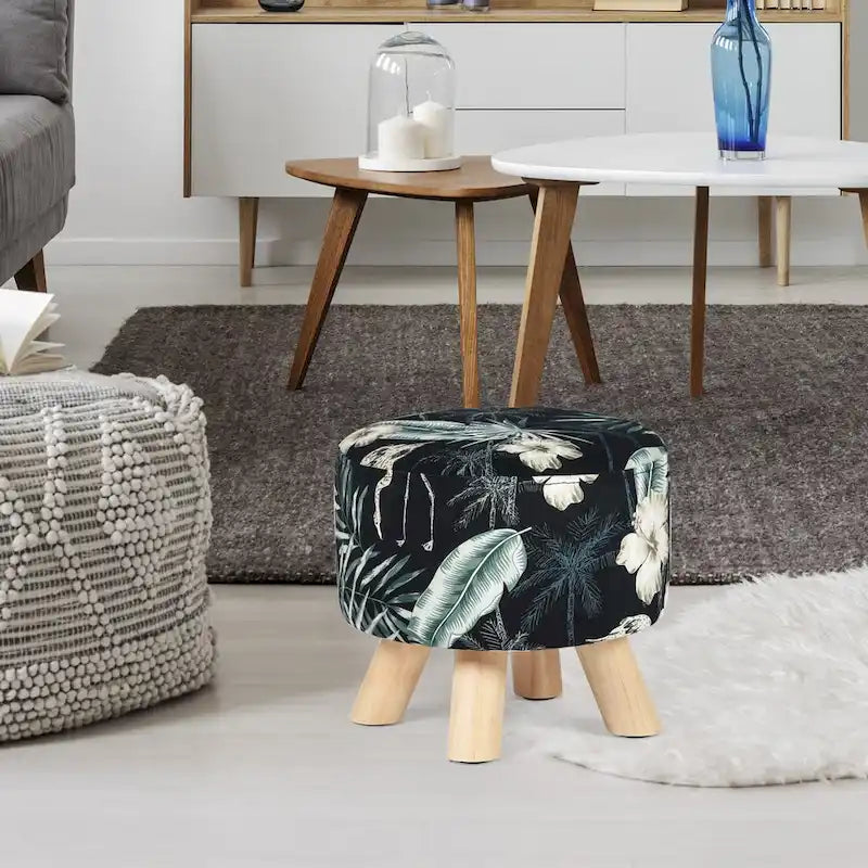 Modern Round Ottoman Foot Rest Footstool Velvet Fabric Padded