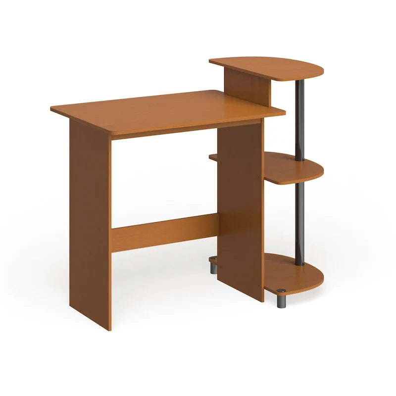 Compact Modern Wood Computer Desk with Shelves