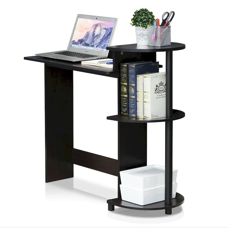 Compact Modern Wood Computer Desk with Shelves