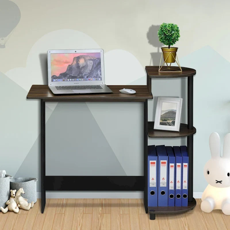 Compact Modern Wood Computer Desk with Shelves