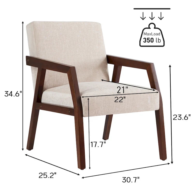Poltrona d'accento con struttura in legno massello marrone e rivestimento bianco o blu, in stile moderno di metà secolo, per soggiorno o camera da letto