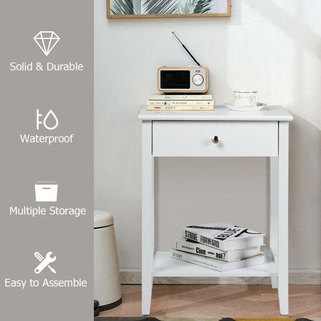 Comodino in legno, tavolino laterale contenitore ed espositore