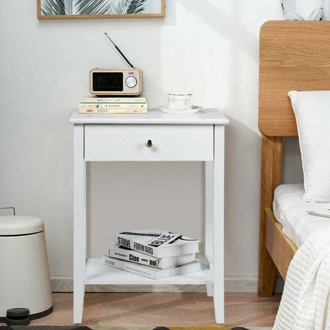 Comodino in legno, tavolino laterale contenitore ed espositore