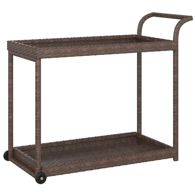 Outdoor Bar Cart 2-Tier Serving Cart Rolling Utility Cart PE Rattan - 39.4 x 17.7 x 32.7