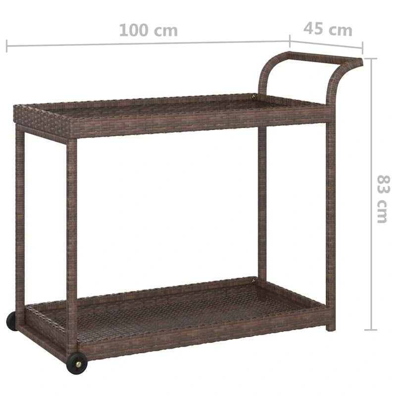 Outdoor Bar Cart 2-Tier Serving Cart Rolling Utility Cart PE Rattan - 39.4 x 17.7 x 32.7