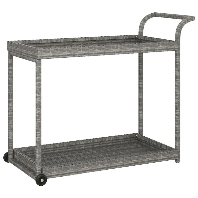Outdoor Bar Cart 2-Tier Serving Cart Rolling Utility Cart PE Rattan - 39.4 x 17.7 x 32.7