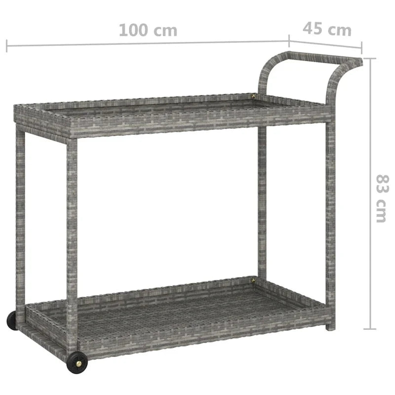 Outdoor Bar Cart 2-Tier Serving Cart Rolling Utility Cart PE Rattan - 39.4 x 17.7 x 32.7