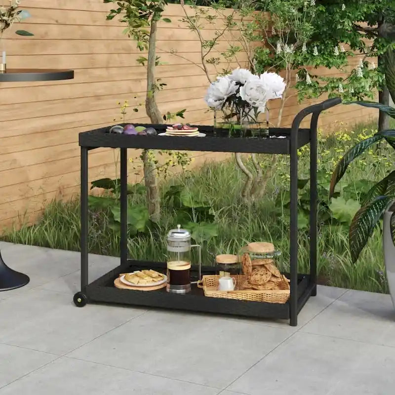 Outdoor Bar Cart 2-Tier Serving Cart Rolling Utility Cart PE Rattan - 39.4 x 17.7 x 32.7